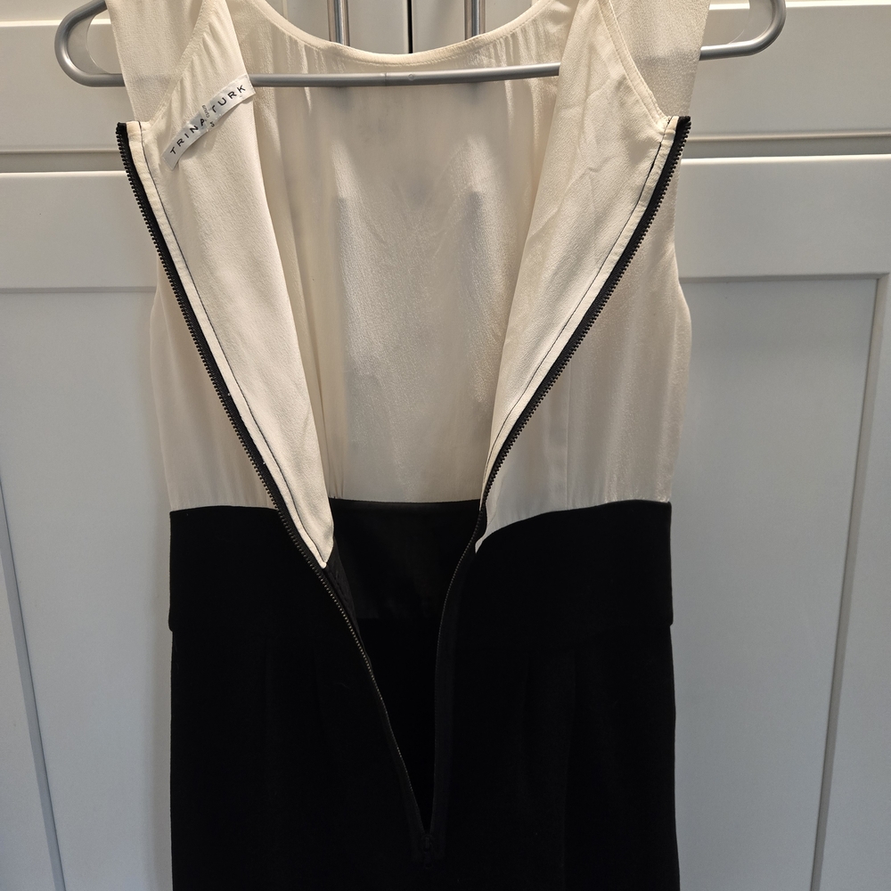 Trina Turk Cream and Black Midi Dress with Floral Accents - Picture 3 of 9